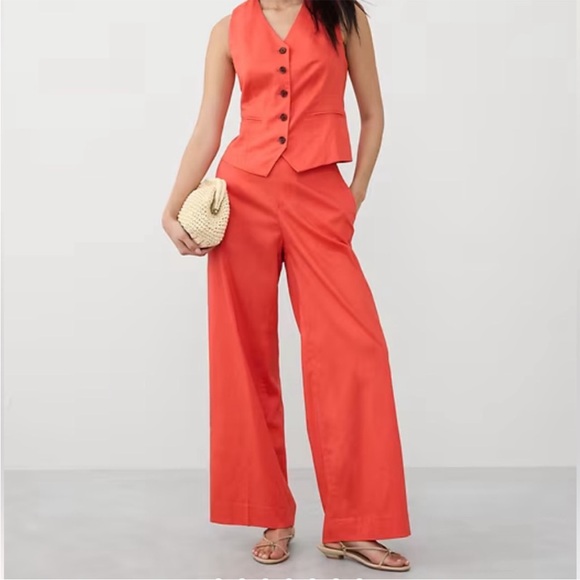 NWT HAYDEN WIDE-LEG LINEN-BLEND PULL-ON PANT - Picture 1 of 11
